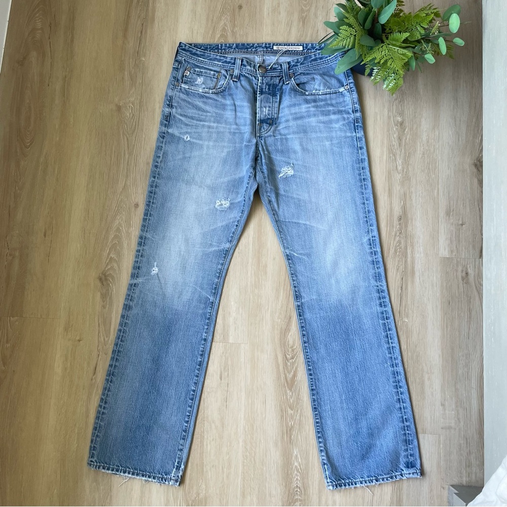 AG Adriano Goldschmied Men's Straight Jeans - Light Blue Distress